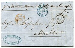 1858 E/L/ from Spain addressed to Malta 'Via Marseille' with ...