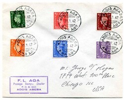 1942 multi franked envelope to the USA Franked GB adhesives tied by ...