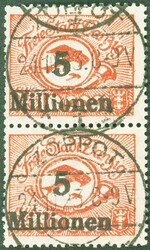 Flug, gest. senkr. Zdr., obere Marke 5 Mio. auf Fehldruck 10.000 M. ...