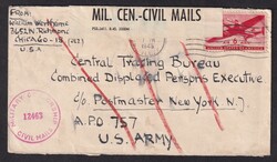 1945, Brief aus Chicago, weitergeleitet nach Offenburg, US-Zensur A 1 ...