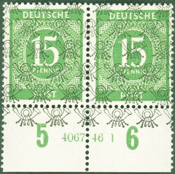 Ziffer, 15 Pf., Netzaufdr., postfr. Paar, UR, 2mal, HAN 4054.47.1 und ...