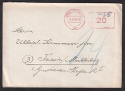 1949, 3.6., Postfreistempel, 20 Pf., ab Berlin SW11, nach Tessin, ...
