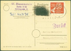 1950, 13.12., DDR, Volkswahlen, 24 Pf., EF, Postkarte, nach Berlin, ...
