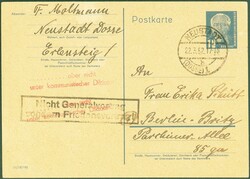 1952, 22.3., 12 Pf., Pieck-Ganzsache, ab Neustadt-Dosse, nach ...