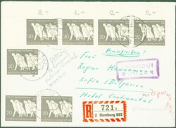 1966, 12.7., Vertreibung, 20 Pf., 7mal, MeF, R-Auslandbrief, ab ...