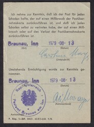 Schönes Österreich, 10 S., EF, Postübernahmekarte, Braunau, 13.8 ...