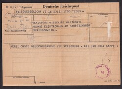 1946, Telegramm, ab Düsseldorf, 23.12.46, nach Braunschweig, Zensur ...
