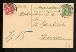 15 Rp.-Postkarten-Nachnahmeporto, Ziffermuster 10 Rp. auf Tellknabe ...