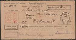 1920 Money transfer form. Due to shortage of Postage due stamps ...
