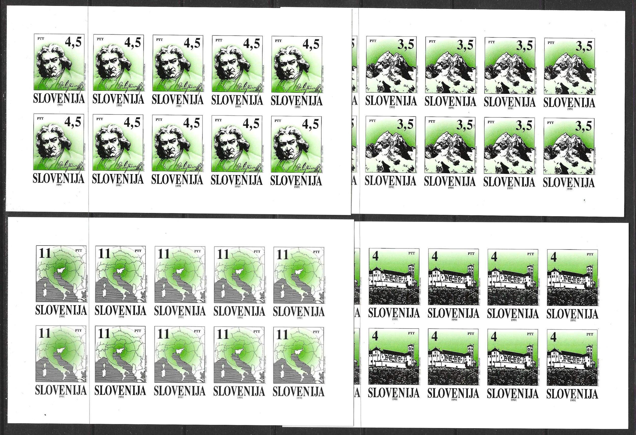 1991 Slovenia. Essays for the first issue of Slovenian stamps. Essays ...