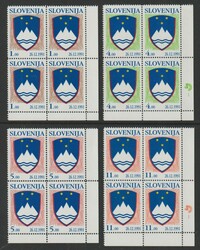 1991 Slovenia. "Dated Coat-of-Arms". Complete set in MNH blocks of ...