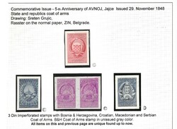1948 Yugoslavia. Coat-of-Arms, five imperforate proofa, without gum, ...