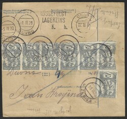 1920 Chainbreakers. Parcel card, franked with Cr. 9,14 (1 vin. ...