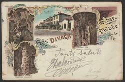 1899 Divaca, colour litho, Railway station and three cave motifs , ...