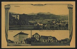 1910 Grobelno, three motifs, general view, railway station and ...