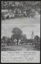 ca 1900 Begunje (Carniola), church and garden of Ivan Stergulc Inn. ...