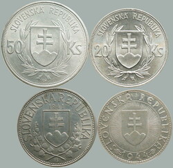 1939-1944 SLOVAKIA 1939-1945 / comp. 4 pcs of Ag minci: 50Ks 1944 - 5 ...
