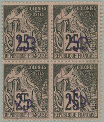 1890 Yv.5, overprint Allegory 15/25C as blk-of-4, upper pair with ...