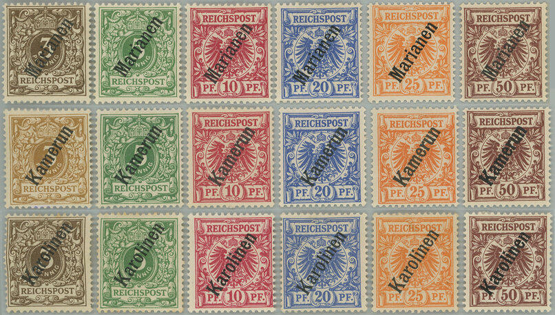 1897-1899 CAMEROON, CAROLINE ISLANDS, MARIANA ISL.; Mi.1-6, Mi ...