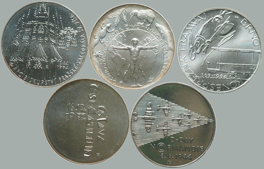 1993-1994 Czech Republic / comp. 5 pcs of Ag memorial/special minci: ...