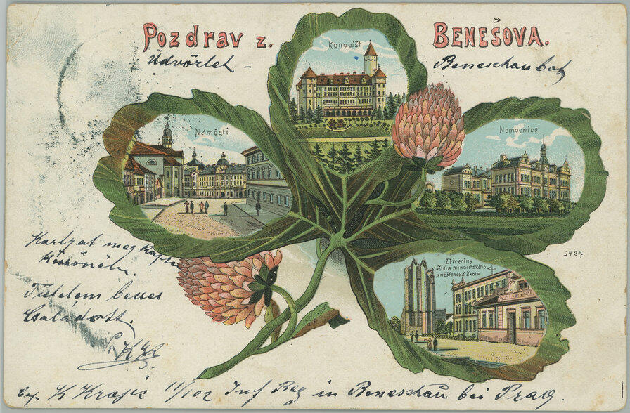 1903 BENESOV - collage four-leaf clover, multicolor lithography, ...
