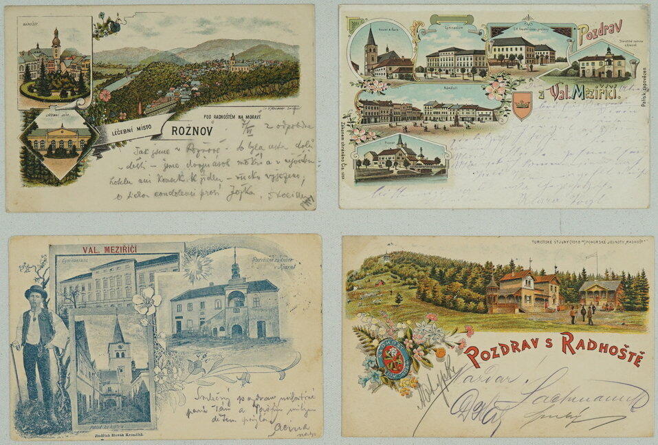 1897-1900 [COLLECTIONS] OKRES VSETIN / comp. 4 pcs of Ppc, Valasske ...