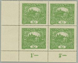 Pof.6C, 10h green, darker shade, LL corner blk-of-4, line perforation ...
