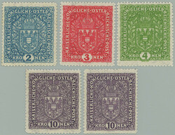 1918 POSTAGE STAMPS / VELKY FORMAT / Mi.208II-211I and 211I, Coat of ...