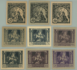 PLATE PROOF comp. 9 pcs of plate proofs values 25h - 120h , 5x black ...