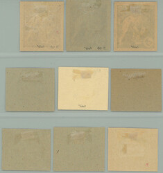 PLATE PROOF comp. 9 pcs of plate proofs values 25h - 120h , 5x black ...