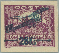 PLATE PROOF I. provisional air mail stmp. 28Kc/1000h violet, ...
