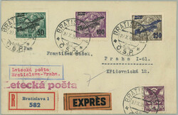 1926 BRATISLAVA - PRAGUE / commercial Reg, express and airmail letter ...