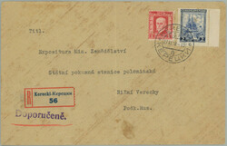 1928 KERECKI / Reg letter to Nizni Verecky, postal-charge 3CZK ...