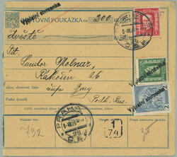 1929 RAKOSIN / larger part money dispatch-note on/for 200CZK sent ...