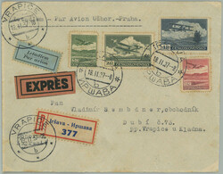 1937 IRSAVA /UZHHOROD - PRAGUE / Reg, express and airmail letter sent ...