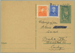 1939 KHUST / uprated by. Hungarian PC 10f with provisory red cancel. ...