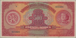 1929 Ba.23c, 500CZK 1929, set D, perf SPECIMEN; strongly cross folded ...