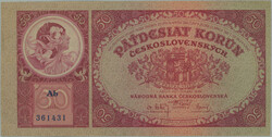 1929 Ba.24b, 50CZK 1929, set Ab, imperforate; unfolded, bend in ...