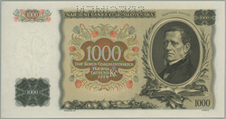 1934 Ba.27, 1000CZK 1934, set R, perf SPECIMEN; on the reverse side ...