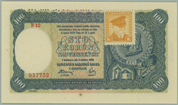1945 Ba.63b, 100 Koruna 1940 issue II with mounted revenue, sought ...