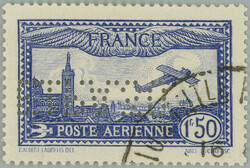 1930 Mi.255, Airmail 1,50Fr with perfin E.I.P.A. in inverted position ...