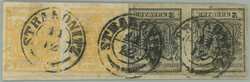 1850 Ferch.1HP Ib + 2IIIa, Coat of arms 1 Kr yellow / orange, type 1b ...