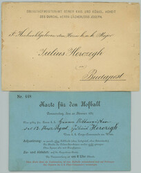 1887 RAKOUSKY CISARSKY DV?R / invitation card for court ball for ...