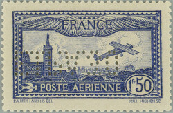 1930 Mi.255, Airmail 1,50Fr with perfin E.I.P.A. in inverted position ...