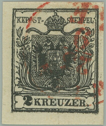 1850 Ferch.2HPIa, Coat of arms 2 Kreuzer black, hand-made paper, type ...
