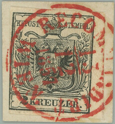 1857 Ferch.2MPIIIb, Coat of arms 2 Kreuzer black on small cut-square ...