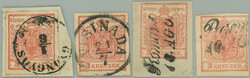 1850 Ferch.3MIb, 4x Coat of arms 3 Kreuzer in rare GRAVUR TYPE, 2-2 ...
