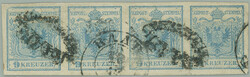 Fech.5HP I, Coat of arms 9 Kreuzer light blue, horizontal strip of 4 ...
