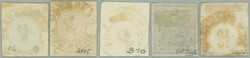 1850 ANK.1-5, Coat of arms 1Kr-9Kr, various papers and types, nice ...