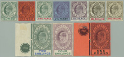 1904-1908 SG.56-64, Edward VII. ½P - £1, complete set of 9 stamps + ...
